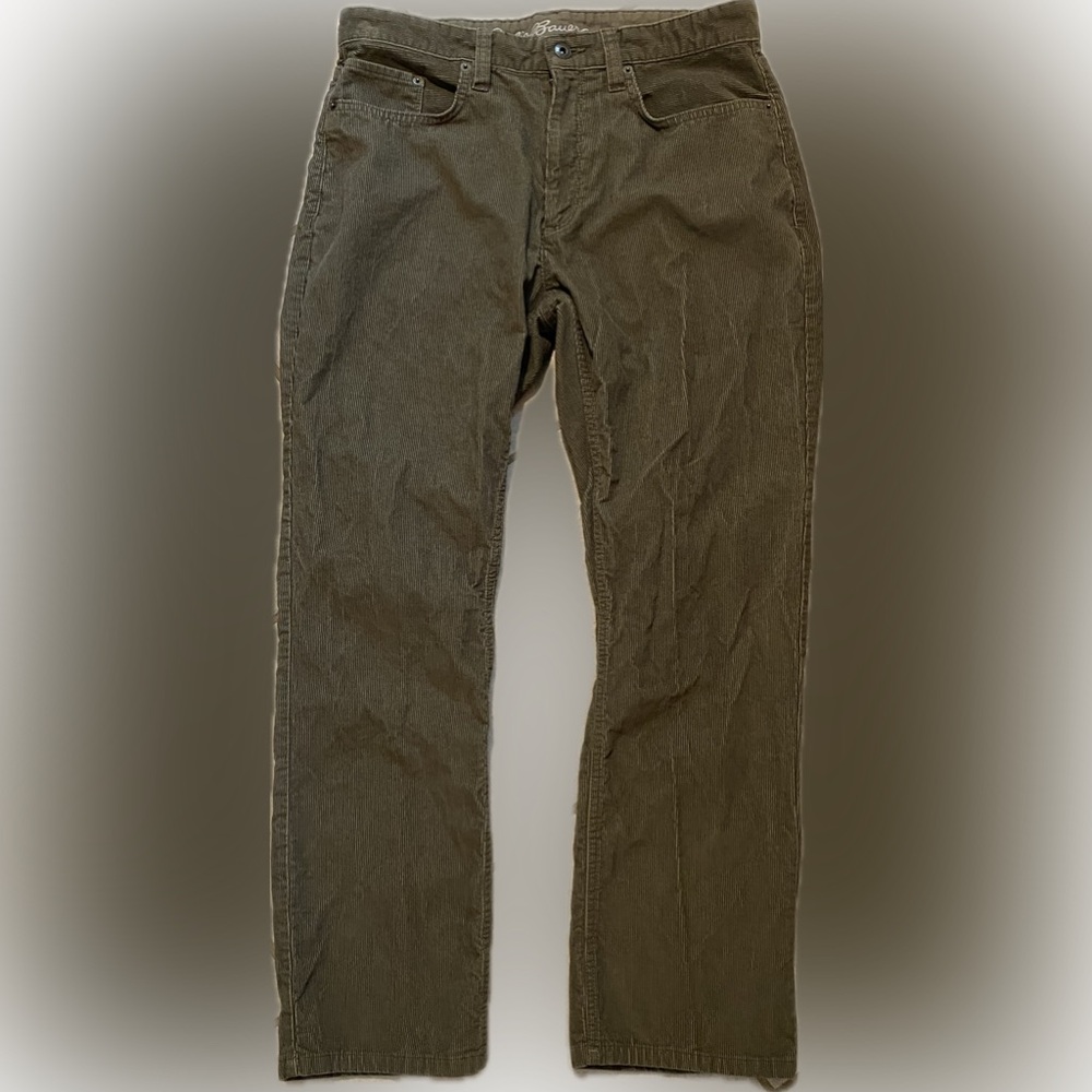 Eddie Bauer, green corduroy pants, size 33W 30L, excellent condition!